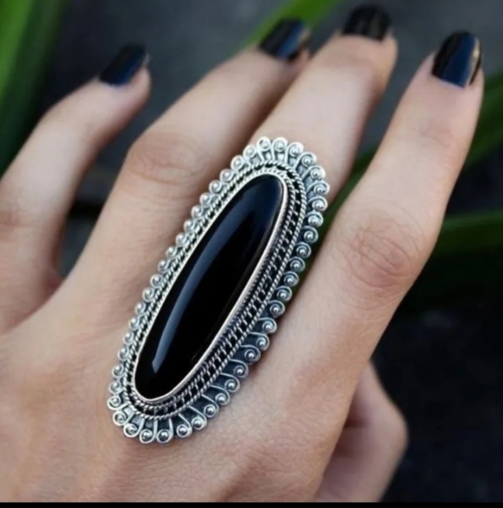 Black And Silvertone Statement Ring - image 3